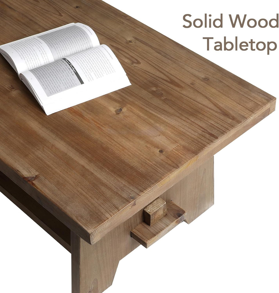 Farmhouse Wood Coffee Table - 43.4” Mid Century Modern Wooden Coffee Tables