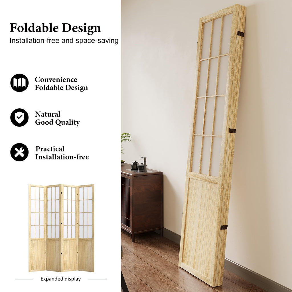 5.6FT Room Divider and Folding Portable Partition Screen, Chinese Japanese Shoji Style for Room Separation - 4 Panel