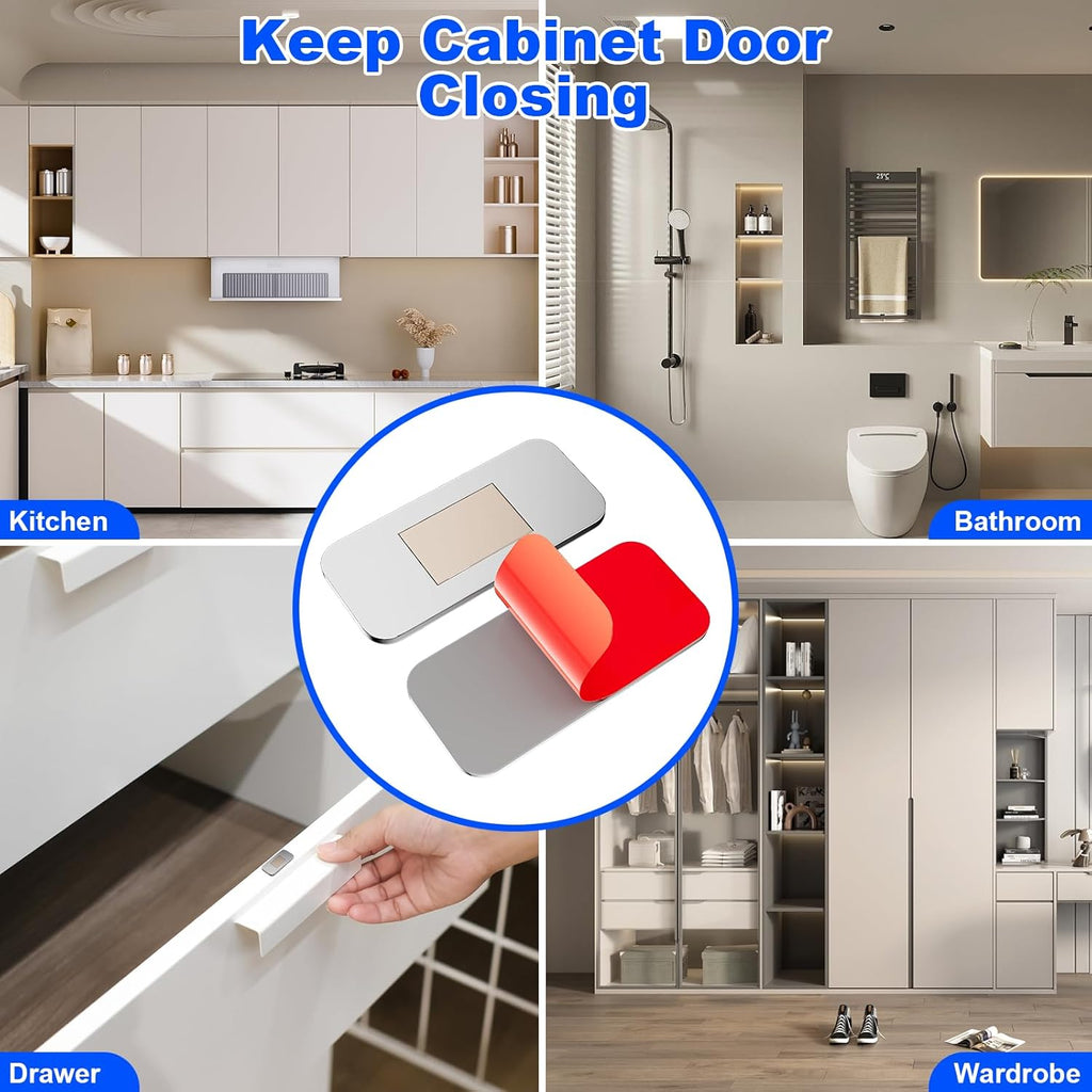 16 Pack Magnetic Cabinet Door Catch, Ultra Thin Cabinet Door Magnets, Adhesive Drawer Magnets to Stay Closed, Stainless