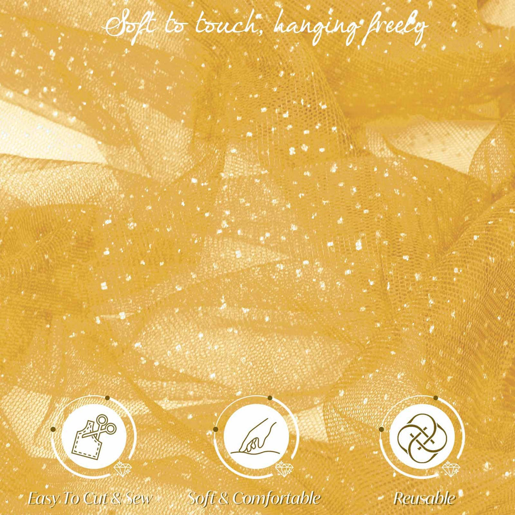 Gold Glitter Tulle Fabric Rolls with Silver Sequin, 1 Yard