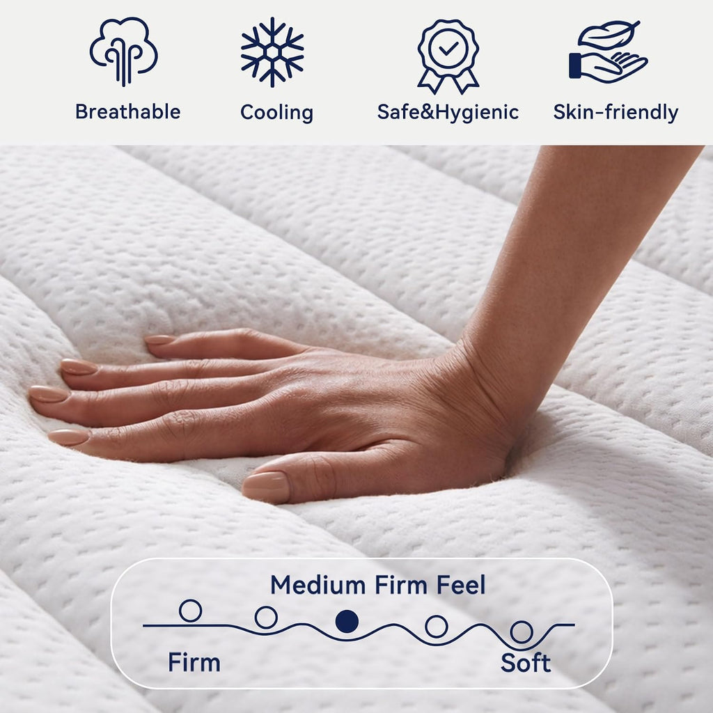 Upgraded Luxury 14 Inch California King Size Hybrid Mattress, Medium Firm | Memory Foam & Pocket Springs, Reinforced
