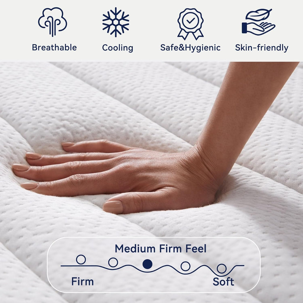 Upgraded Luxury 16 Inch King Size Hybrid Mattress in a Box, Medium Firm | Memory Foam & Pocket Springs, Reinforced