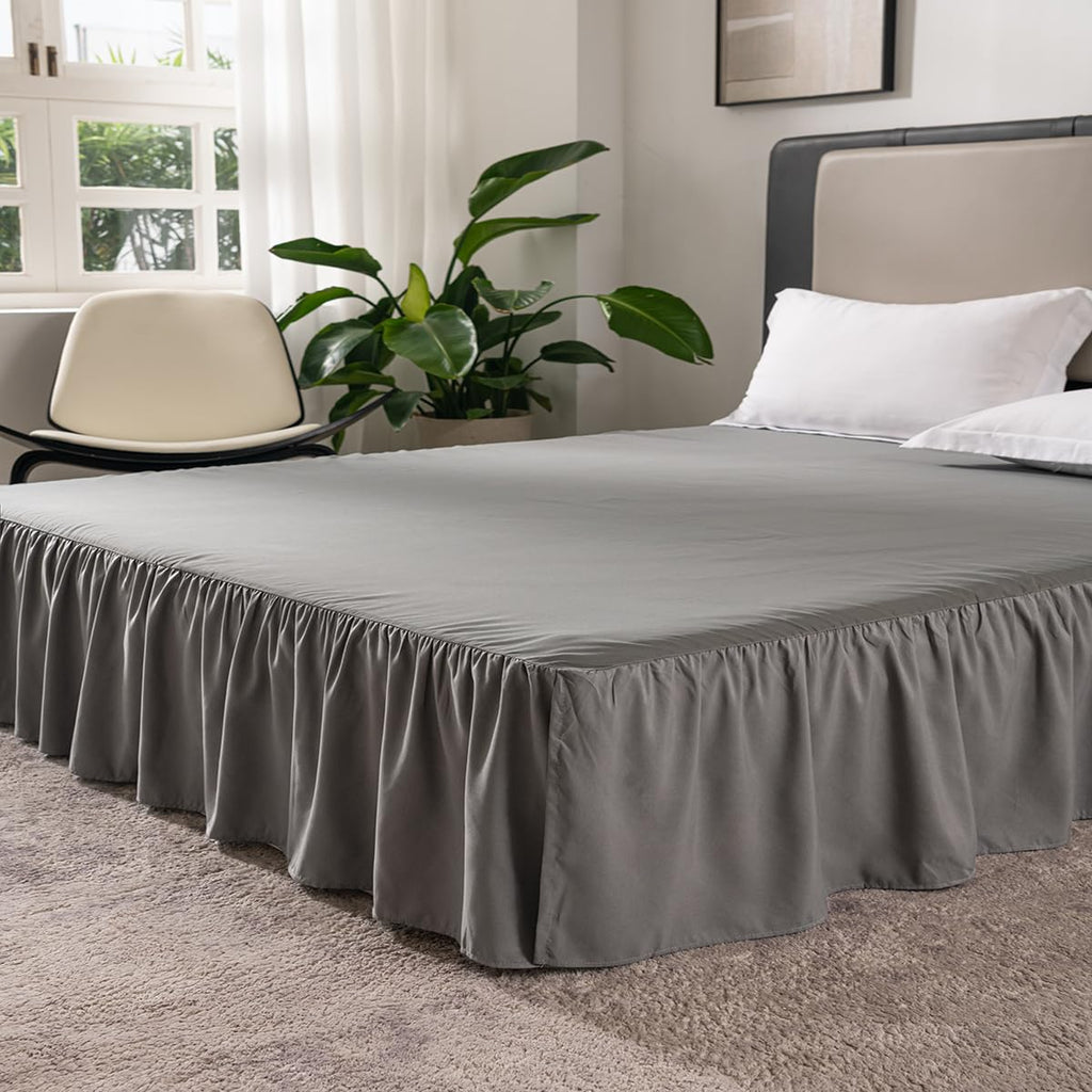 Bed Skirt Twin Size 16 Inch Drop Ruffled Bed Skirt with Split Corners
