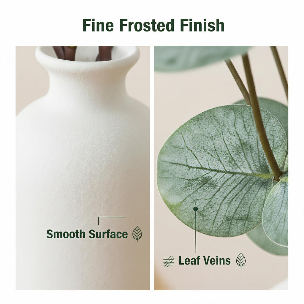 15" Artificial Eucalyptus Stems Potted Plant - Realistic Small Fake Desk Plants Home Decor, Faux Plants in Frosted