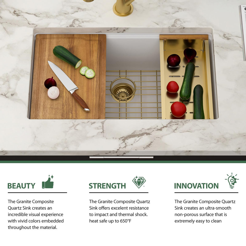 30 White Granite Composite Undermount Kitchen Sink with Luxury Accessories