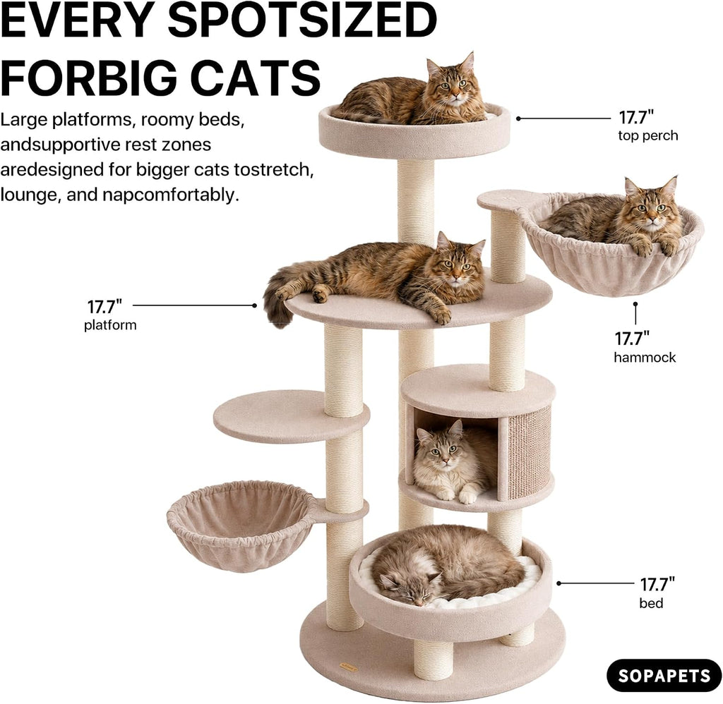 Cat Tree for Large Cats, Extra Large Cat Tower, Beige