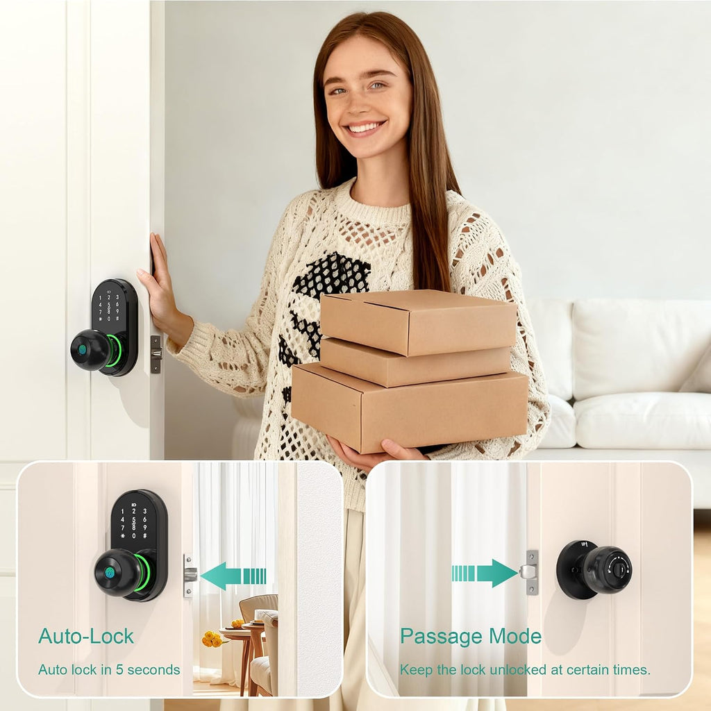 Smart Door Lock Knob Fingerprint Keypad Keyless Entry Lock for Front Door