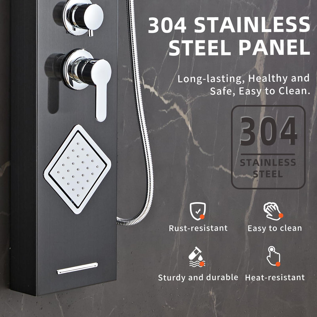 Shower Panel Tower System with Storage- Brushed Black
