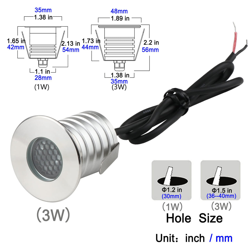 LED In-Ground Well Lights Anti-Glare,3W 12V-24V DC, IP67 Waterproof Recessed Lamp,Buried Underground Outdoor