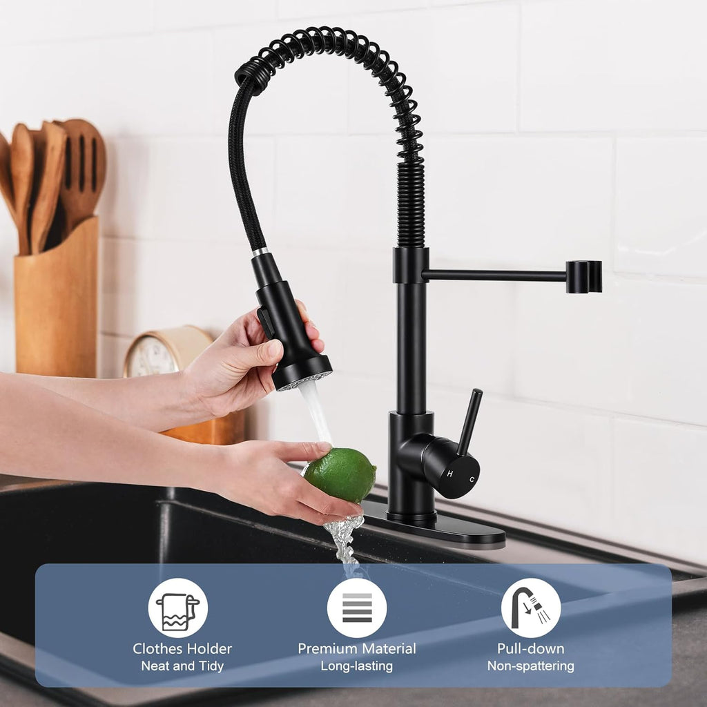 Kitchen Faucets with Pull Down Sprayer Single Handle 1 or 3 Holes Spring Kitchen Sink Faucet with Deck Plate for