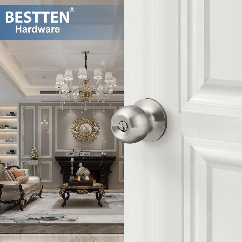 3 Pack Door Knob with Lock and Key, Keyed Different, Satin Nickel