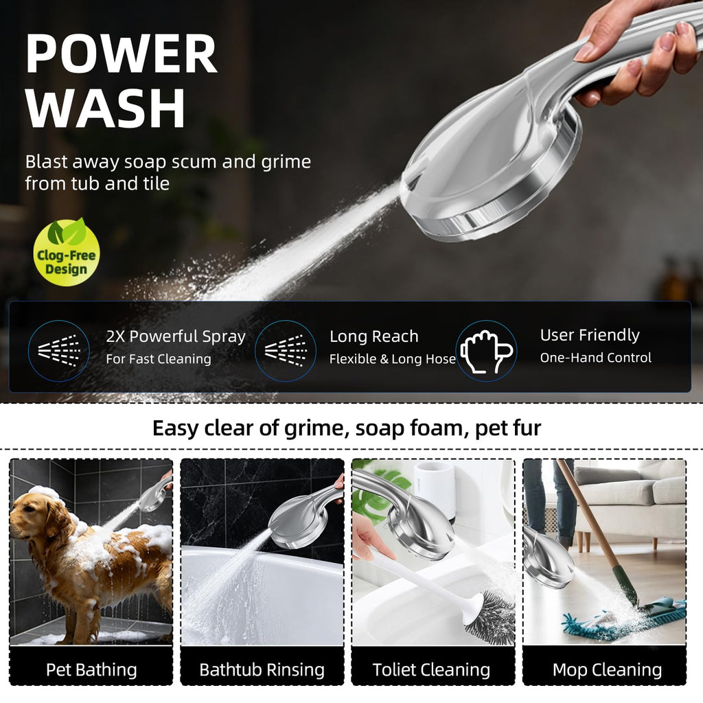 9 Functions High Pressure Handheld Shower Head with Power Wash