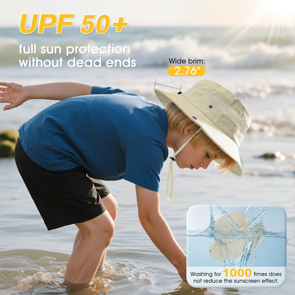 Outdoor Kids Sun Hat UPF 50+ Quick Dry Adjustable Bucket Hat Windproof Waterproof Beach Fishing Safari Hat