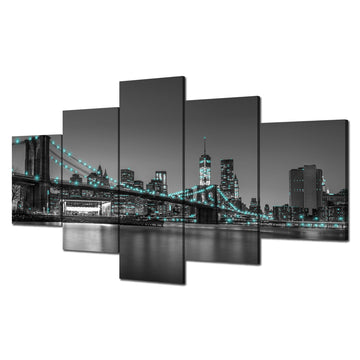 Brooklyn Bridge Wall New York Skyline Wall Decor NYC Building Picture Canvas Print Black and White City Painting