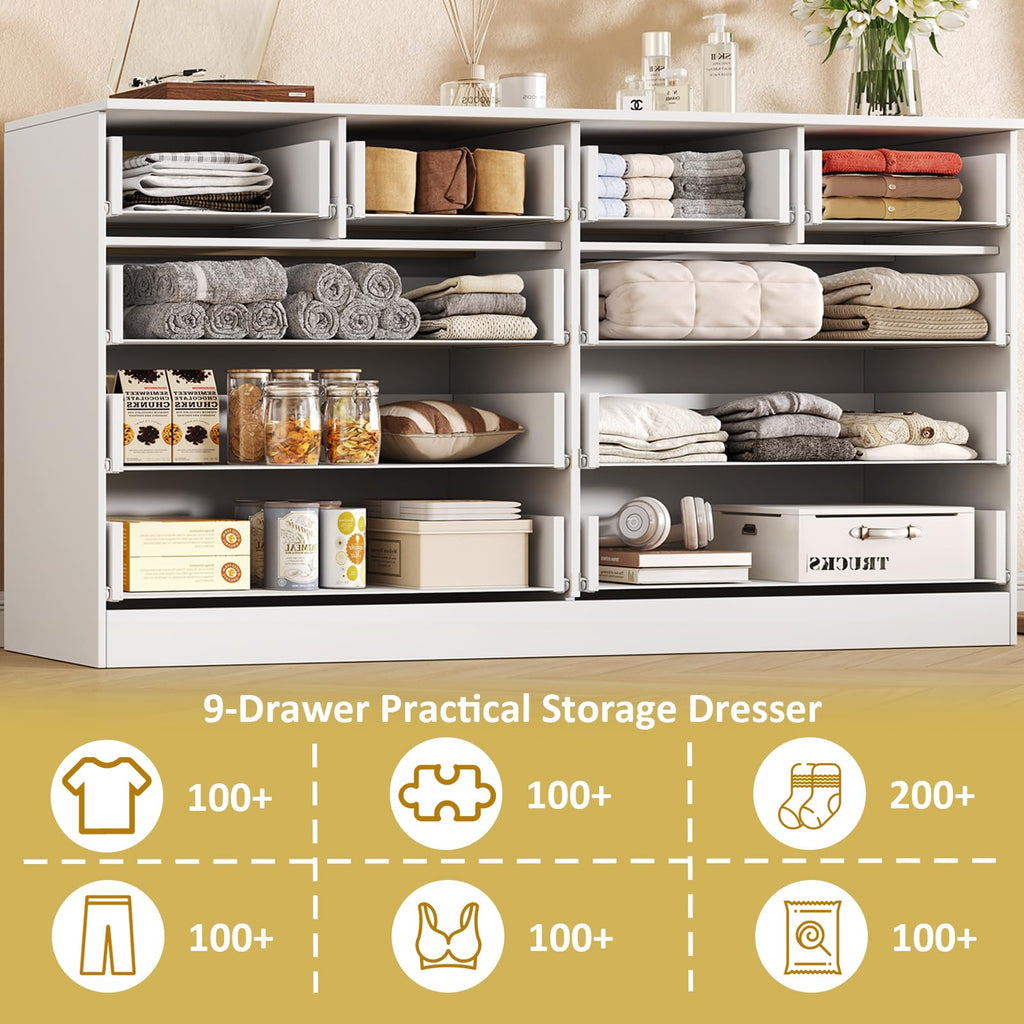 55.1" Wide Fluted 10 Drawer Dresser, White