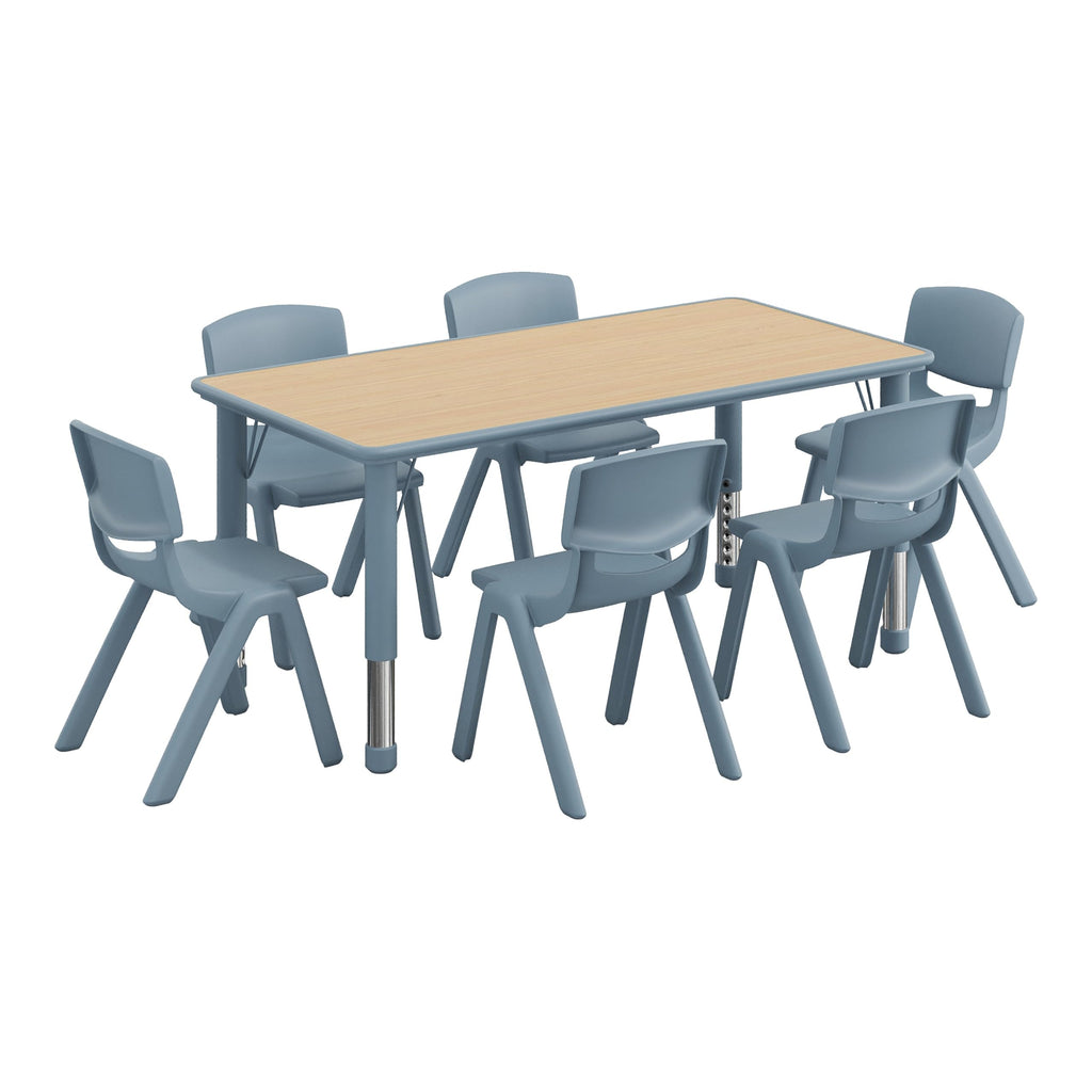 7-Piece Kids Activity Table and Chair Set, NAT/Dusty Blue