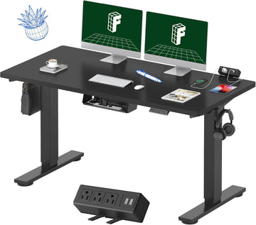 EN2 55"x28" Standing Desk with Power Strip Bundle, Black | One-Piece Desktop, Easy-Access Clamp Power Strip Bundle