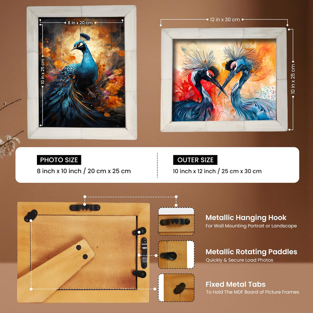 Handmade Modern Bone Inlay White Picture Frame, 8x10