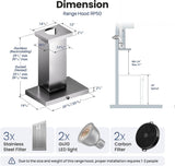 30 Inch Stainless Steel Wall Mount Range Hood 1200 CFM Low Noise Touch & Knob Control Baffle Filters, Convertible Ducted/Ductless Duct Cover Included