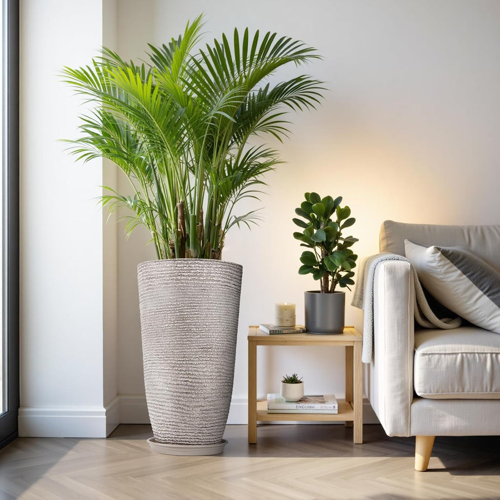 Set of 2 Oversized 9 Gallon Round Planters for Front Door & Patio - 12x21 Inch Tall Outdoor/Indoor Plant Pots with