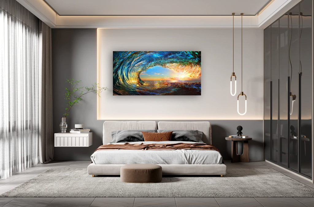 Giant Wave Water Wall Art Canvas Prints 1 Panels Ocean Waves Pictures Paintings Sunset Blue Seascape Framed