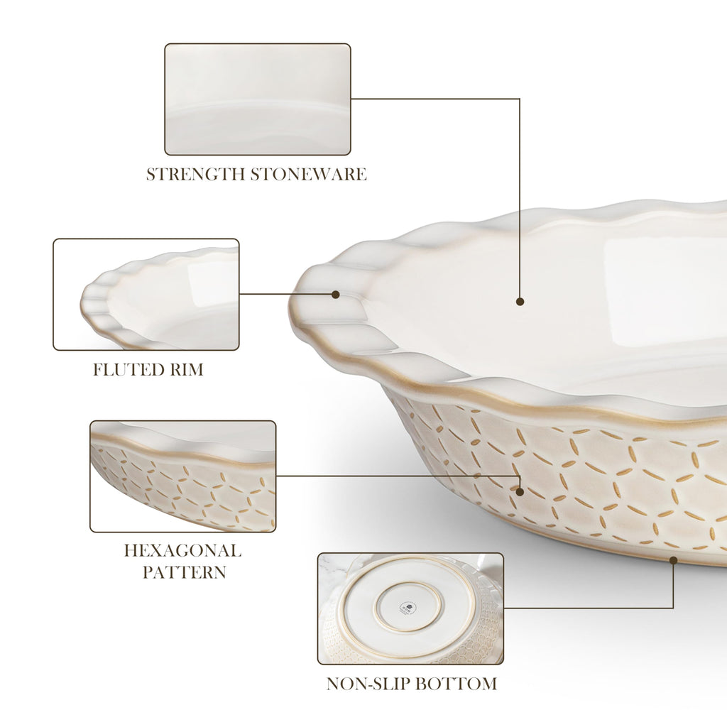 Stoneware Pie Dish, 9 Inch Quiche Baking Dish Embossed