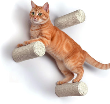 Wall-Mounted Cat Climbing Steps, Floating Sisal Scratching Posts, 8 Inch, 3 Pack, Easy Drywall Install