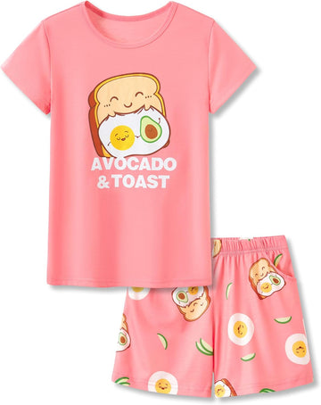 Girls Pajamas Neon Tie Dye Spiral Capybara Smiling Face Print T-shirt & Shorts Piece Soft PJ Set