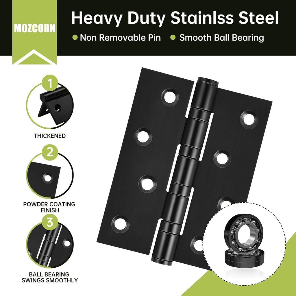 6-Pack Black Door Hinges, 4 Inch Heavy Duty Stainless Steel Hinge Exterior Doors, Max Loading 150LB