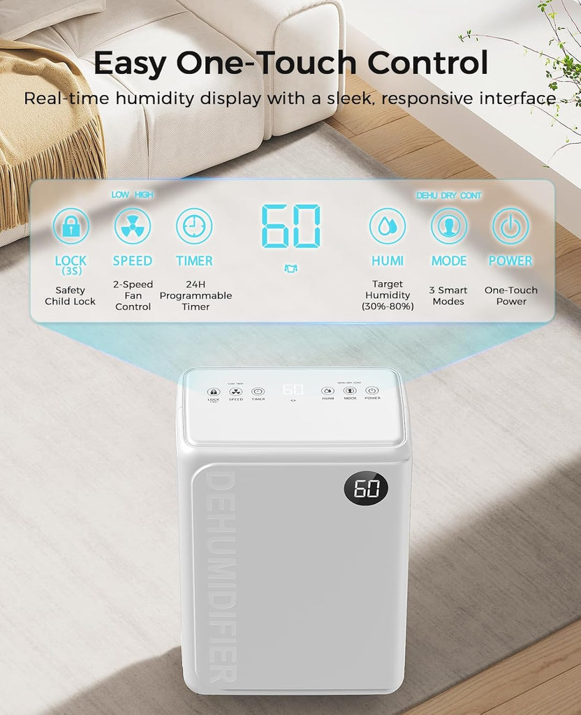 32 Pint Dehumidifier for Basement, 2500 sq.ft Dehumidifiers for Home with Drain Hose, 3 Modes, Auto Defrost, 24H Timer