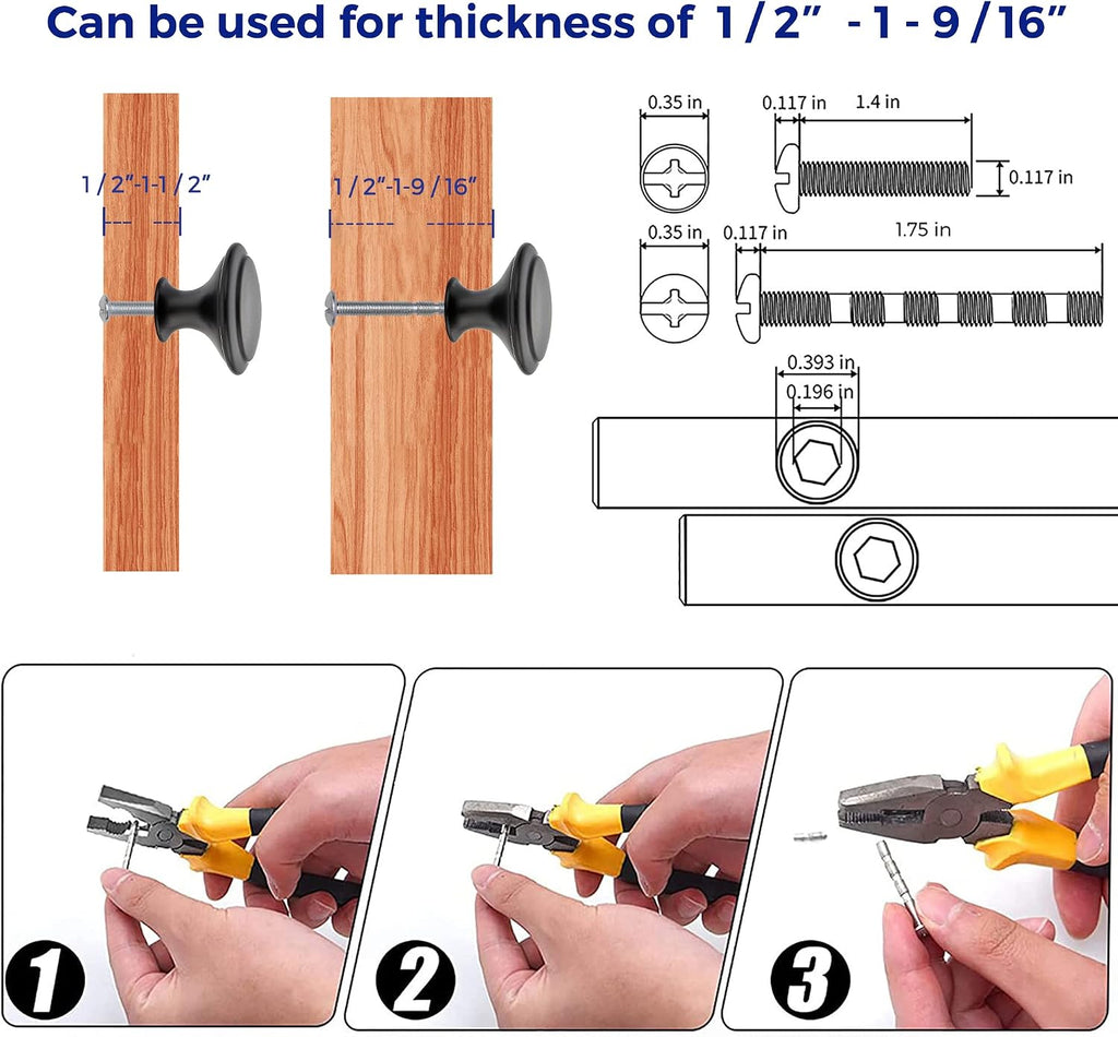 40 Pack Matte Black Kitchen Cabinet Knobs 1-1/6 Inch Round Drawer Pulls Flat Black Stainless Steel Drawer Handles Door