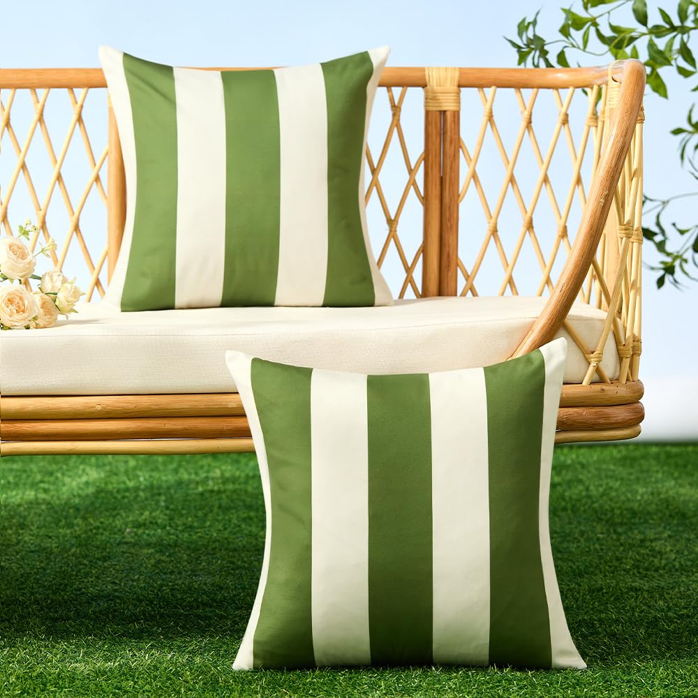 Outdoor Pillow Covers 20x20 Olive Green Striped Outdoor Decor 07B20