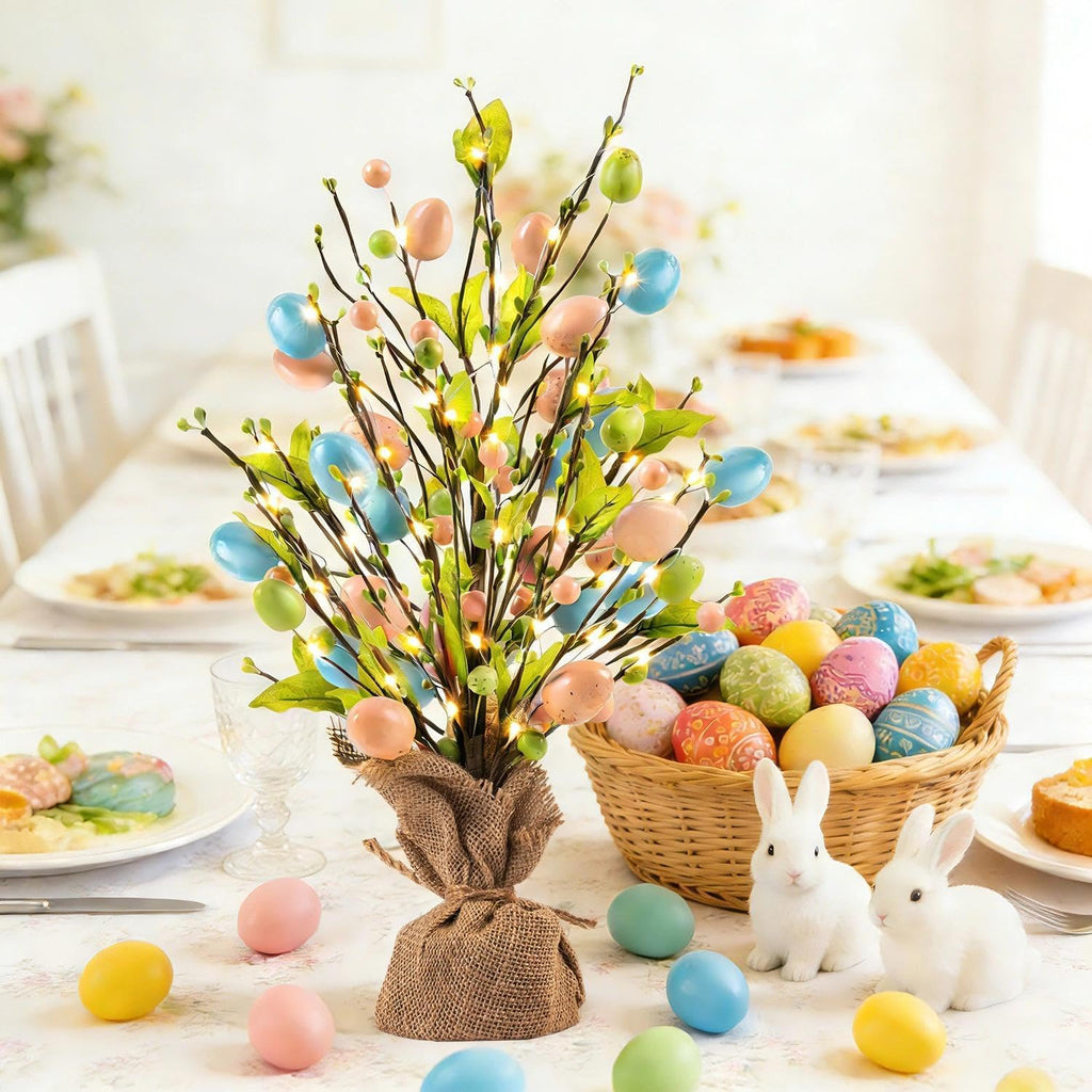Easter Egg Tree for Table, 18Inch Pearl Tree Decorations with Eggs Hanging String Lights Party Wedding Holiday