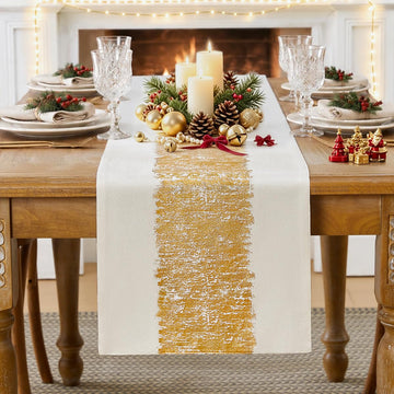 Metallic Gold Christmas Table Runner, Table Runners 72 Inches Long