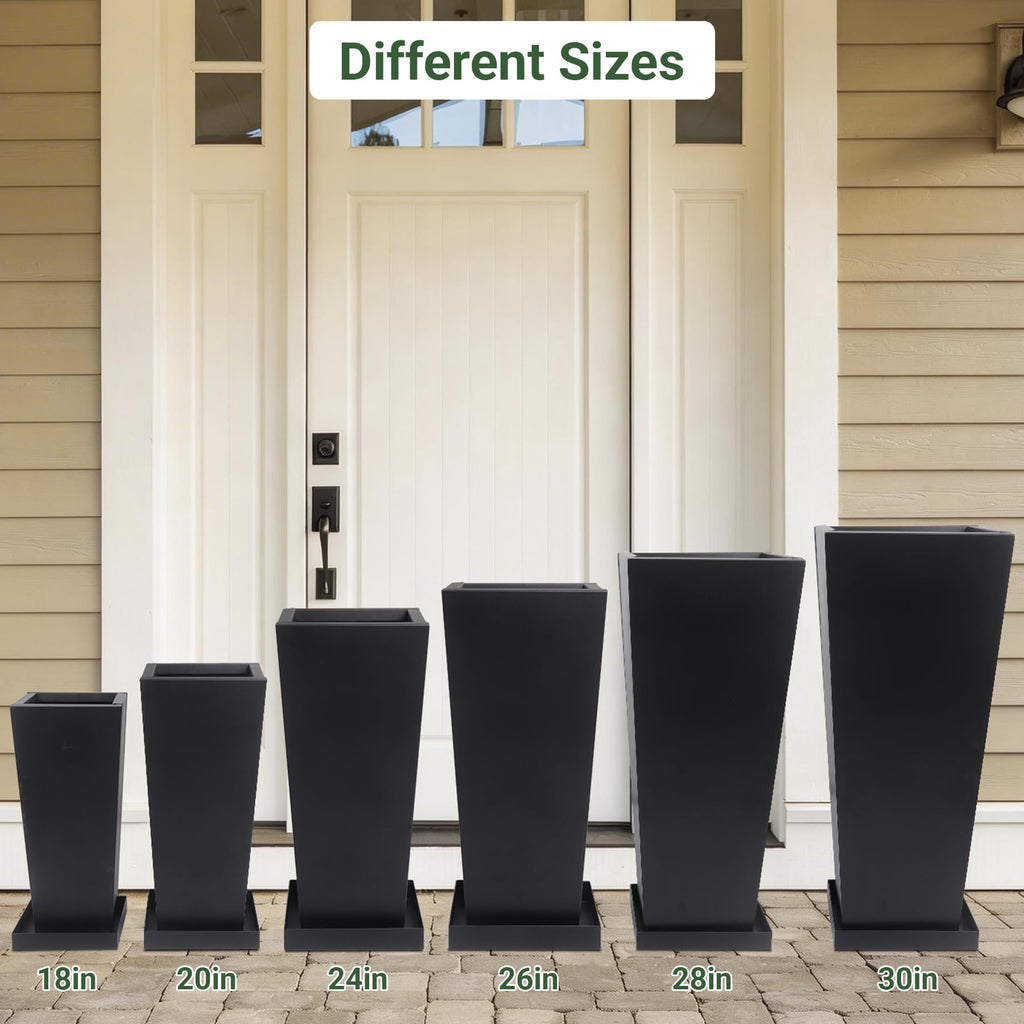 26" Metal Tall Outdoor Planters Set of 2, Durable & Wealtherproof