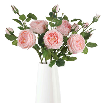 Real Touch Pink Austin Roses Peonies Artificial 4 Bouquets Latex Fake Peonies with Long Stem Realistic Faux Peonies