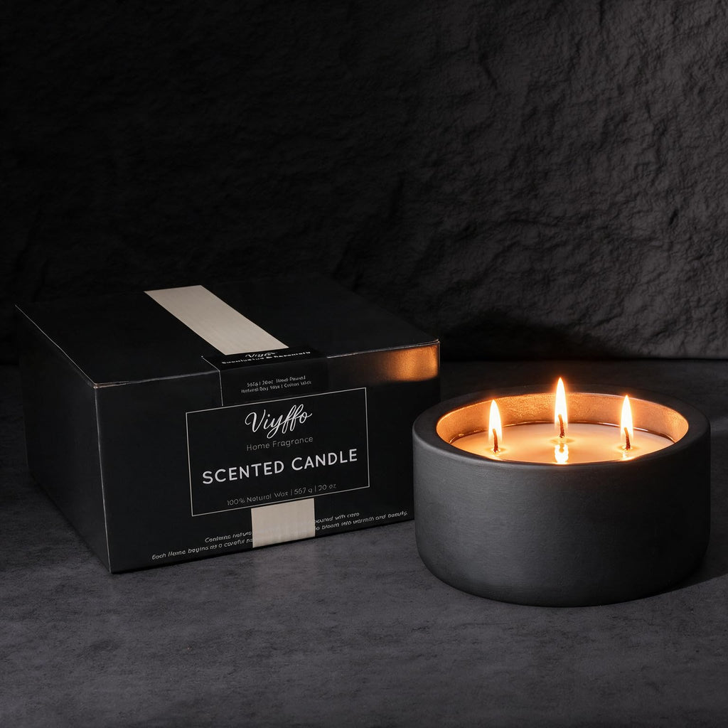 20oz Large Decorative Black Candle - Eucalyptus & Rosemary, 3 Wick Fall Scented Soy Candle for Women & Men, Matte