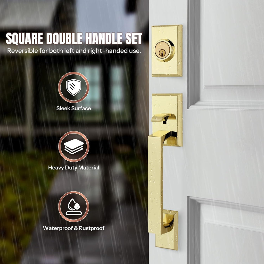 Double Front Door Lock Set, Keyed Entry Front Door Handleset with Dummy