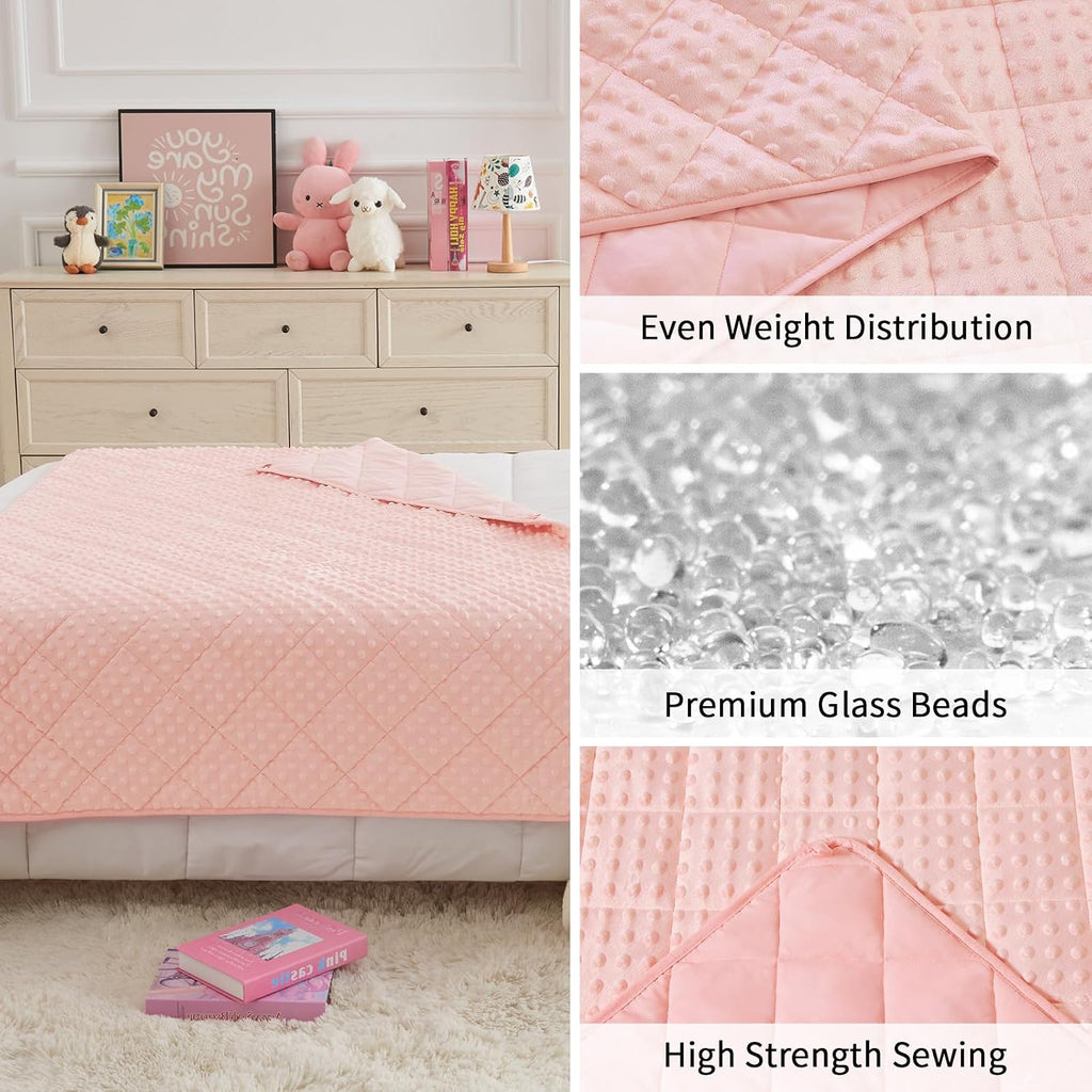 Pink Weighted Blanket 10lbs, 40"x60", Twin Size Breathable Cooling Minky Heavy Throw Blanket for 80-120lb, Soft