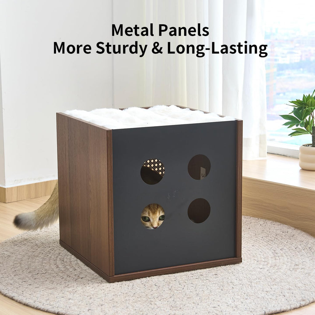 Wooden Indoor Cat House Suitable for Pets Under 66 Lbs, for Large Cats, Sturdy & Durable Semi-Enclosed Cat Bed Condo