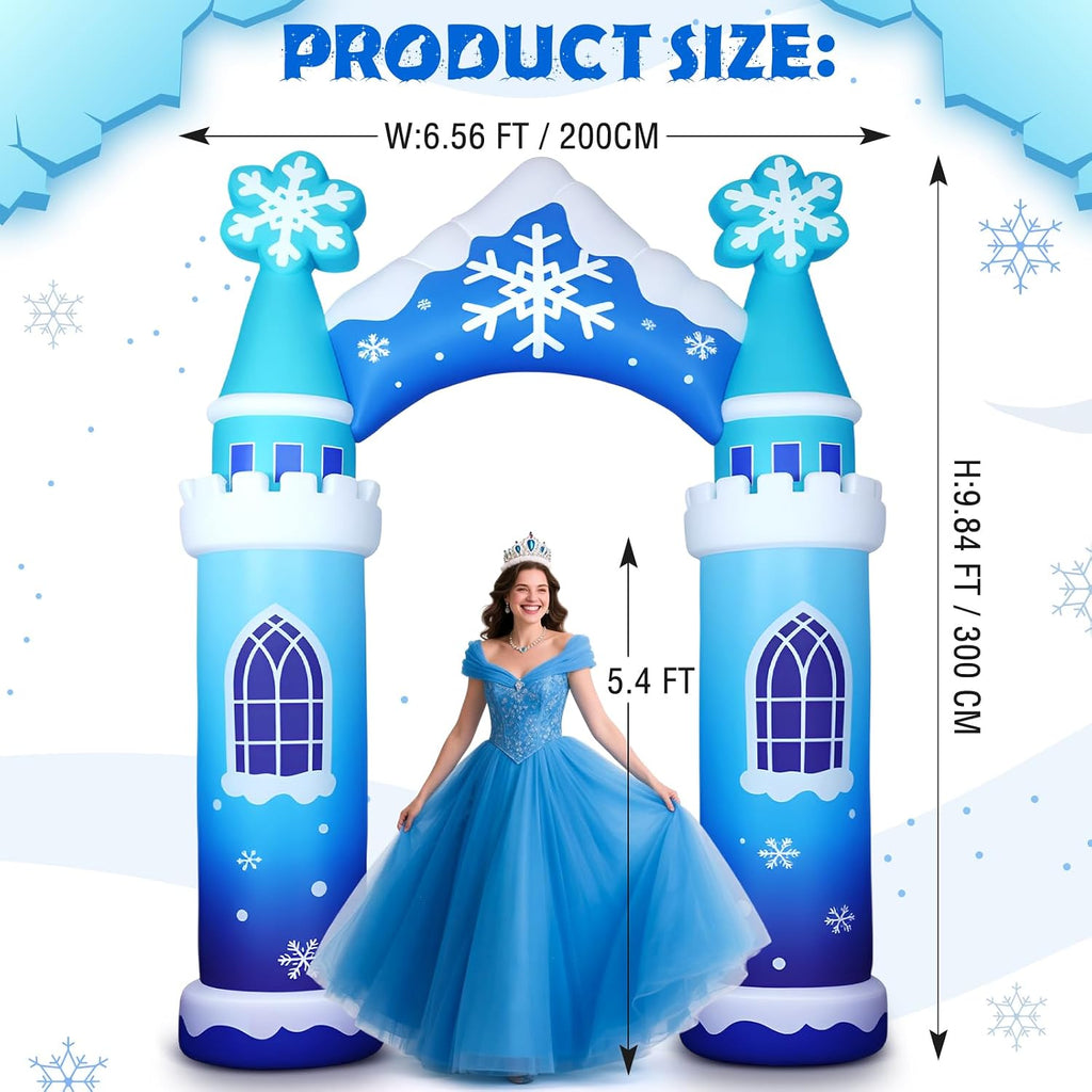 10 ft Giant Christmas Inflatable Decoration, Blue Winter Castle Arch
