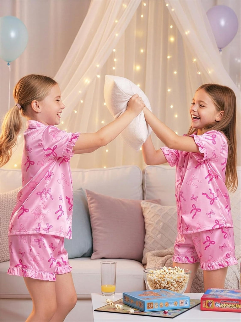 Girls Pajama Set 2 Piece Silk Satin Sleepwear for Toddlers Kids