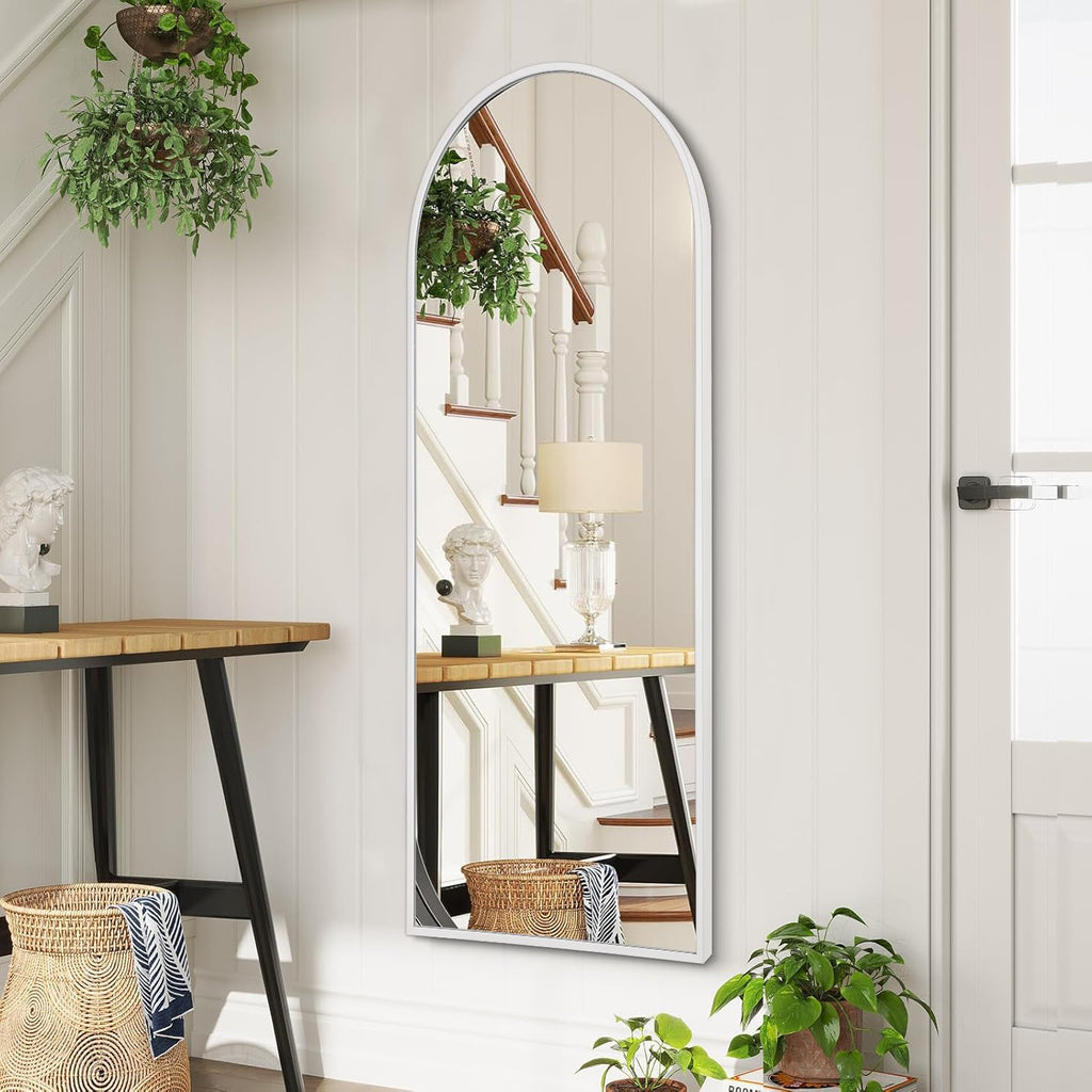 White 48"x16" Arched Full Length Mirror, Large Bathroom Wall Mirror Metal Aluminum Frame Modern Simple Home Decor