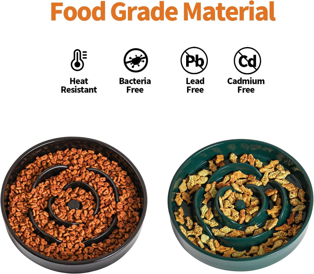 8.66 in Green Dog Bowl Ceramic Slow Feeder with Wood Stand for Small Medium Large Dogs, Elevated/Raised Slow Feeding