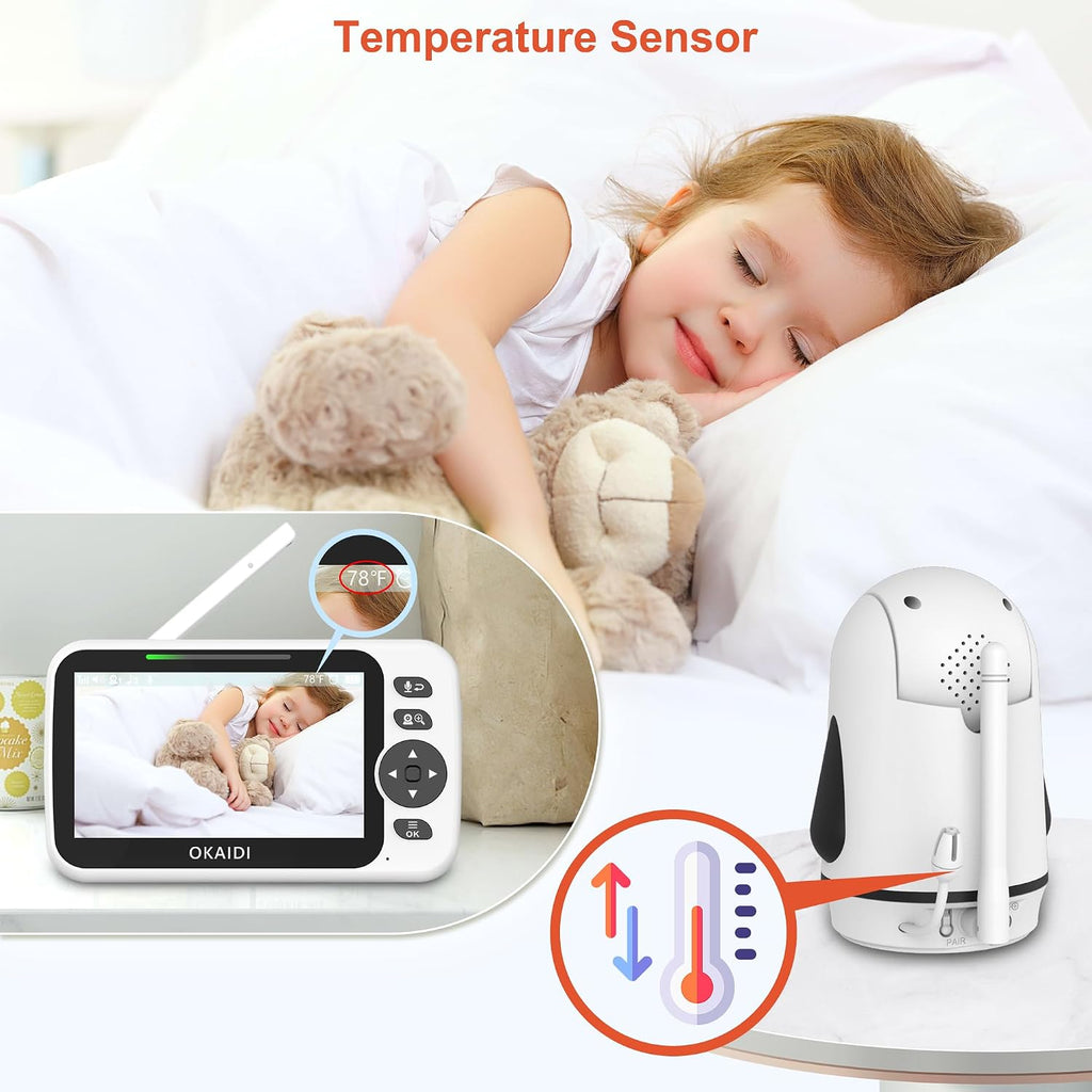 5" Screen Pan-Tilt-Zoom Video Baby Monitor with 2 Cameras No WiFi