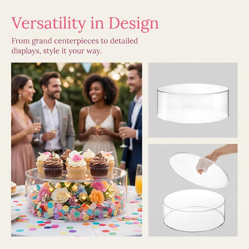 11.8 Inch Clear Acrylic Cake Stand, Round Cylinder Display Riser Dessert Cupcake Holder with Hollow Bottom Removal