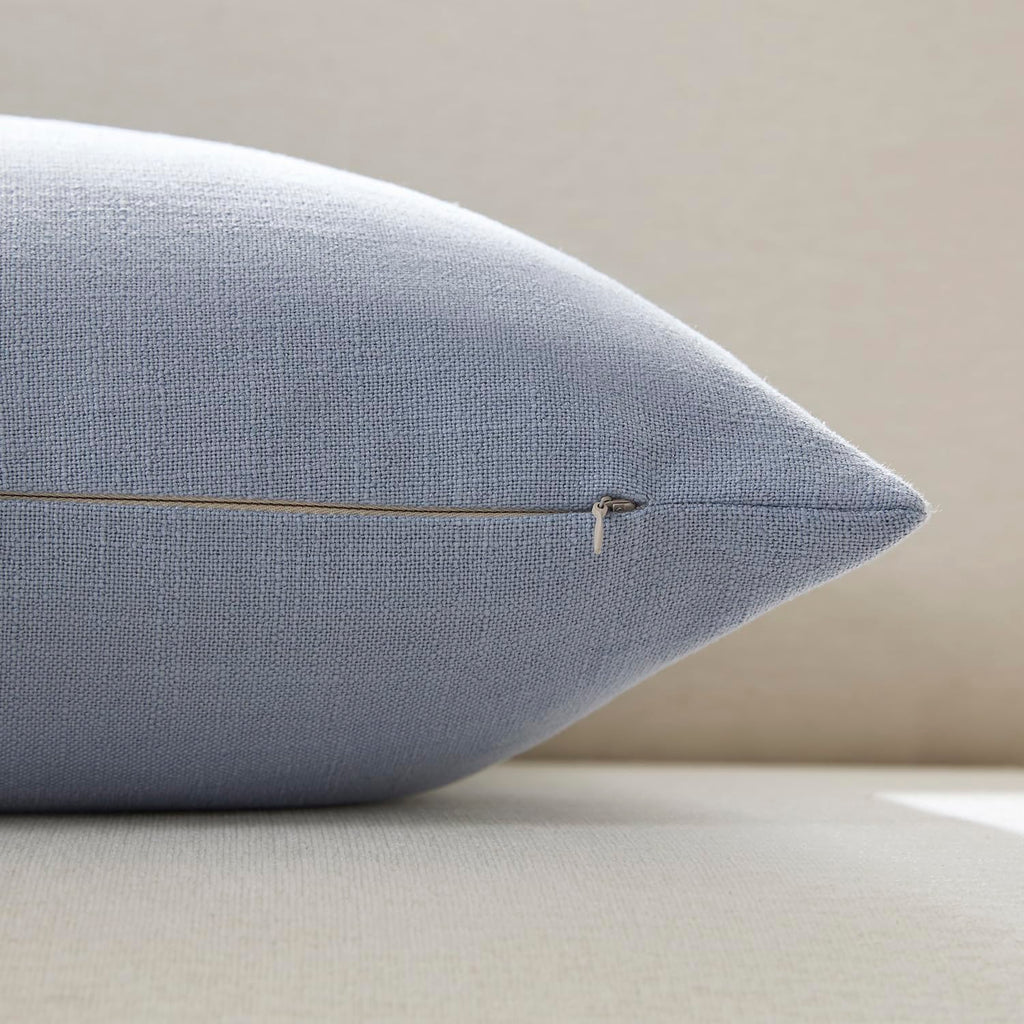 Linen Blend Throw Pillow Covers 20x20 Set of 2, Dusty Blue