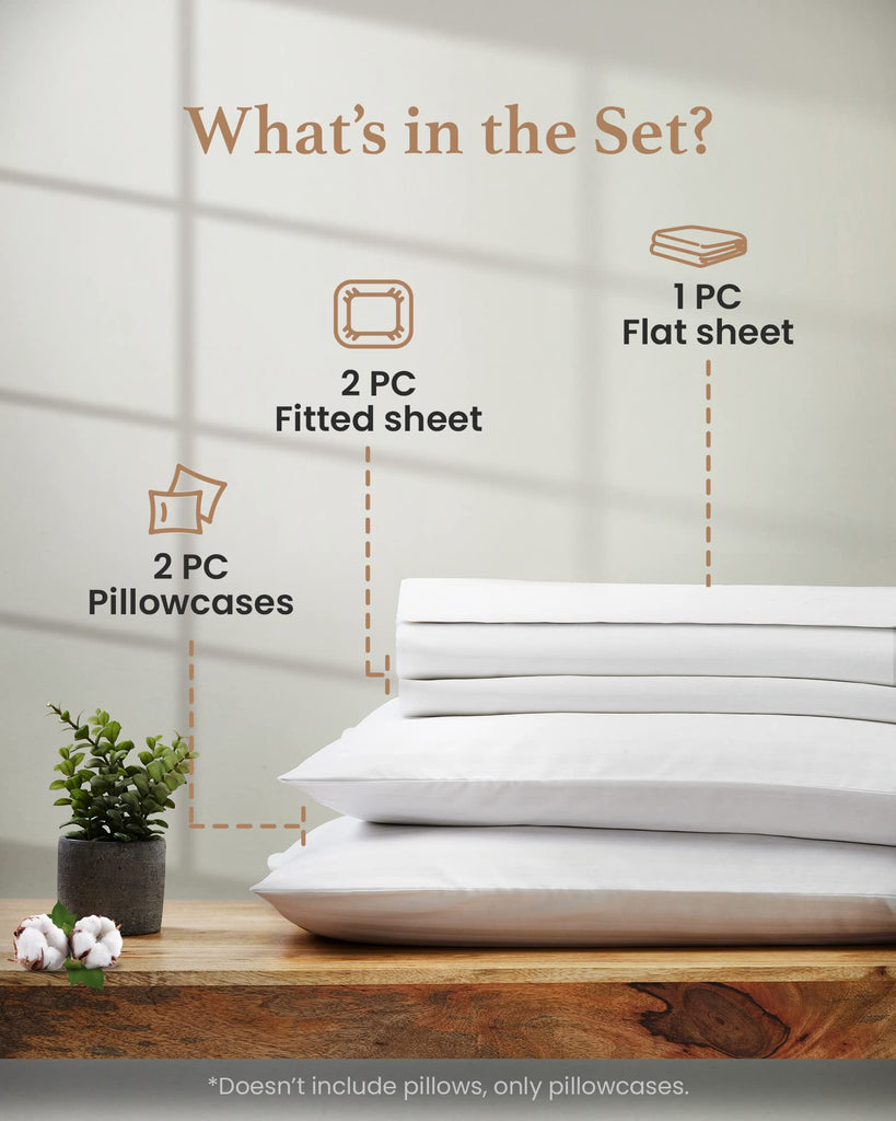 100% Egyptian Cotton Split King Sheets Sets for Adjustable Bed, White