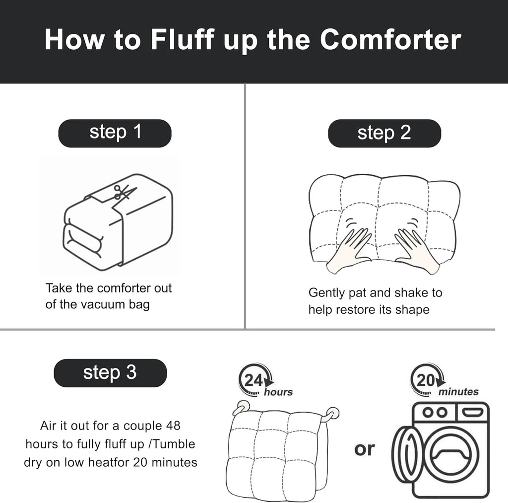 Luxury Goose Feather Down Fiber Comforter Queen, 300TC Grey Cotton Blended Duvet Insert
