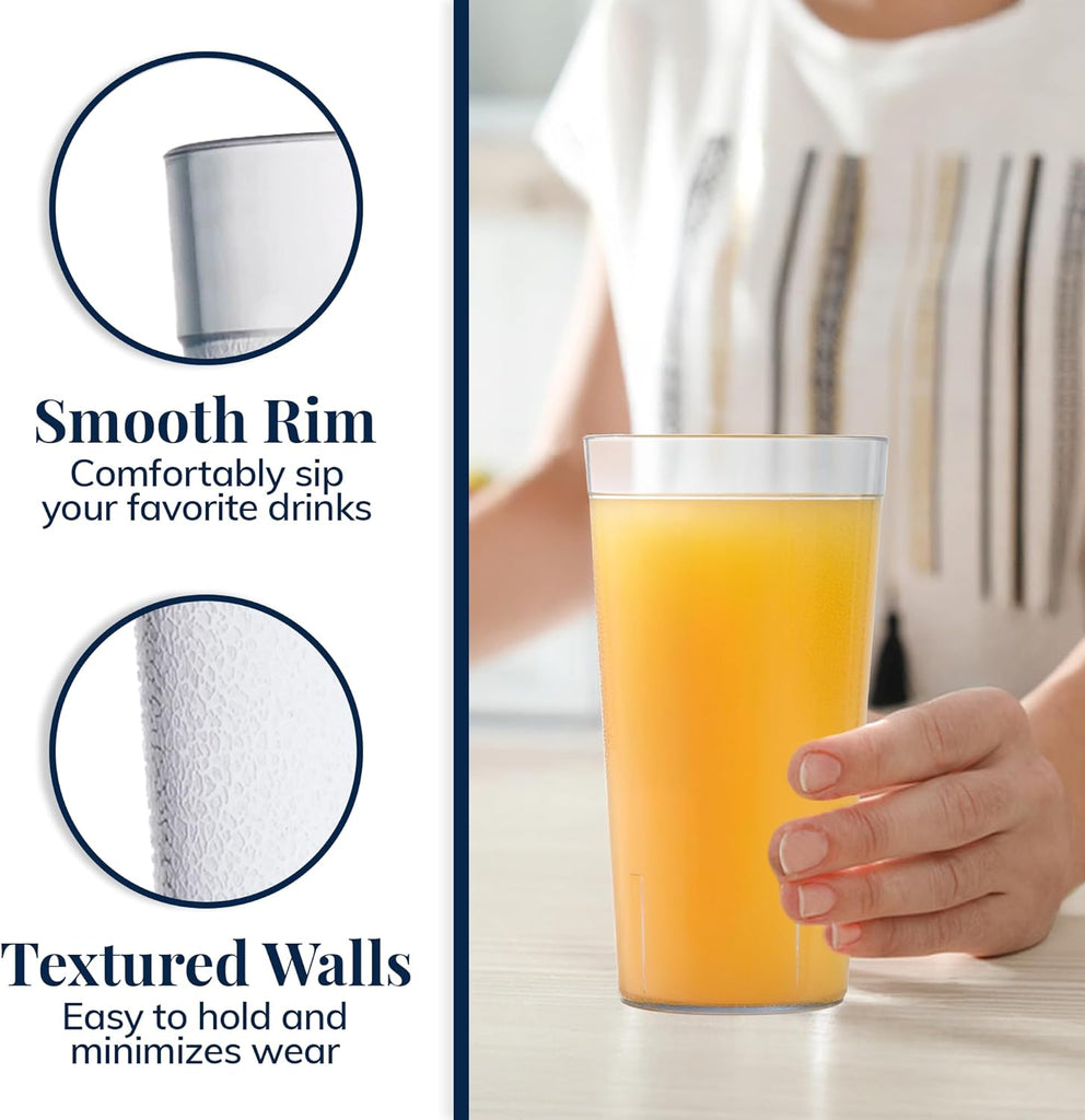 Cafe Plastic Reusable Tumblers (Set of 12) 32-Ounce Iced-Tea Cups Clear | Value Set of Restaurant Style Drinking